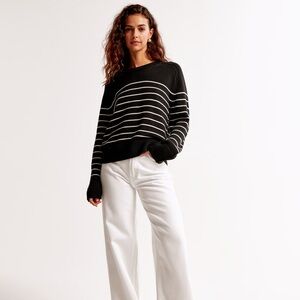 A&F Madeline Cotton-Blend Crew Sweater Abercrombie Black White Striped Small
